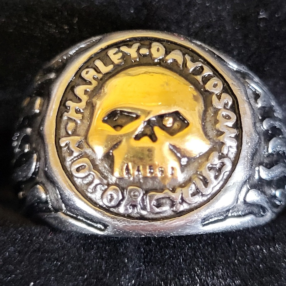 Men's Biker Ring Harley Davidson Motorcycles Gold Skull Size 12 Stainless Steel - Picture 4 of 8